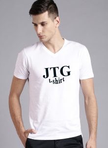 White Solid Regular Fit V Neck T-Shirt for Men Logo