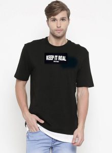 Black Printed Round Neck T-Shirt