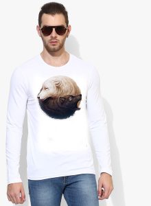 White Printed Regular Fit Round Neck T-Shirt
